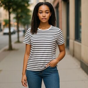 5/$25 - H&M Striped Navy and White Women's Top